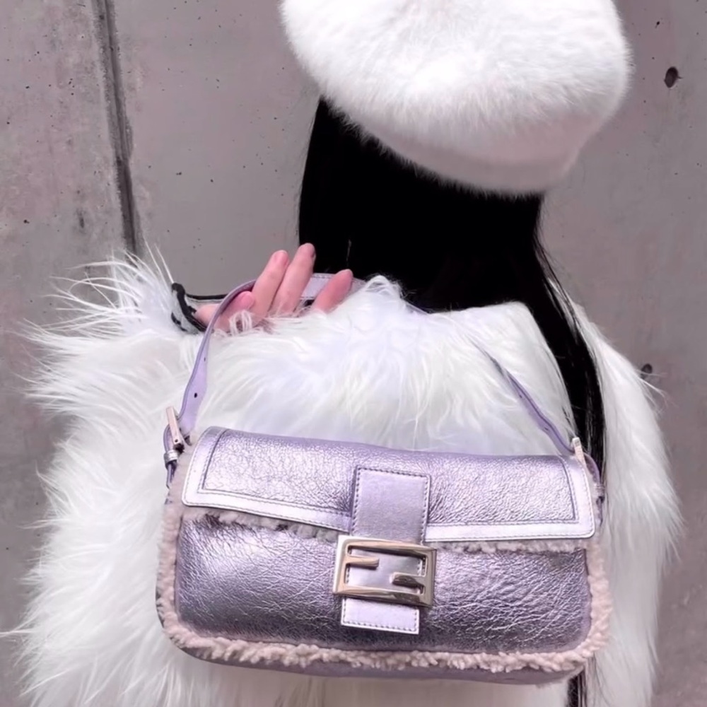 Fendi Metallic Purple Shearling Vintage Baguette
